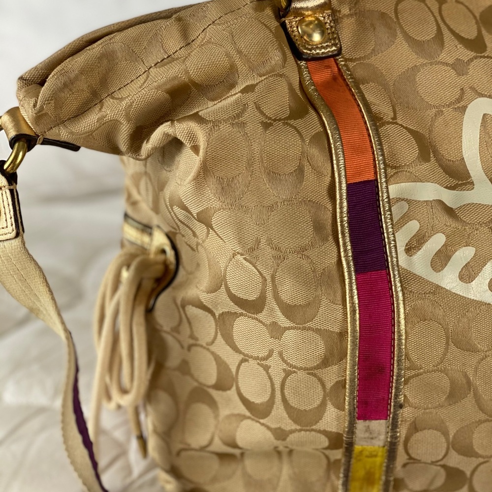 VINTAGE COACH POPPY 2010 TOTE 2/WAY BEIGE CANVAS - Picture 8 of 13
